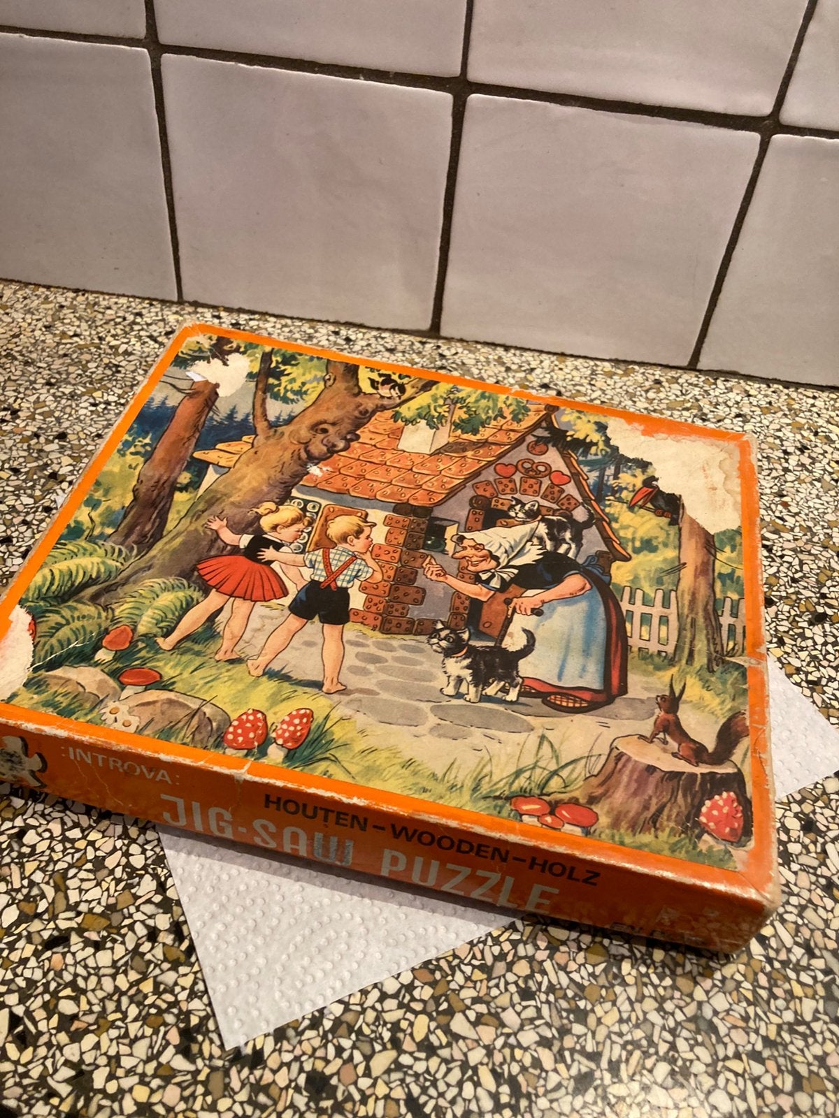 Oude houten puzzel Hans en Grietje, Ophalen of Verzenden