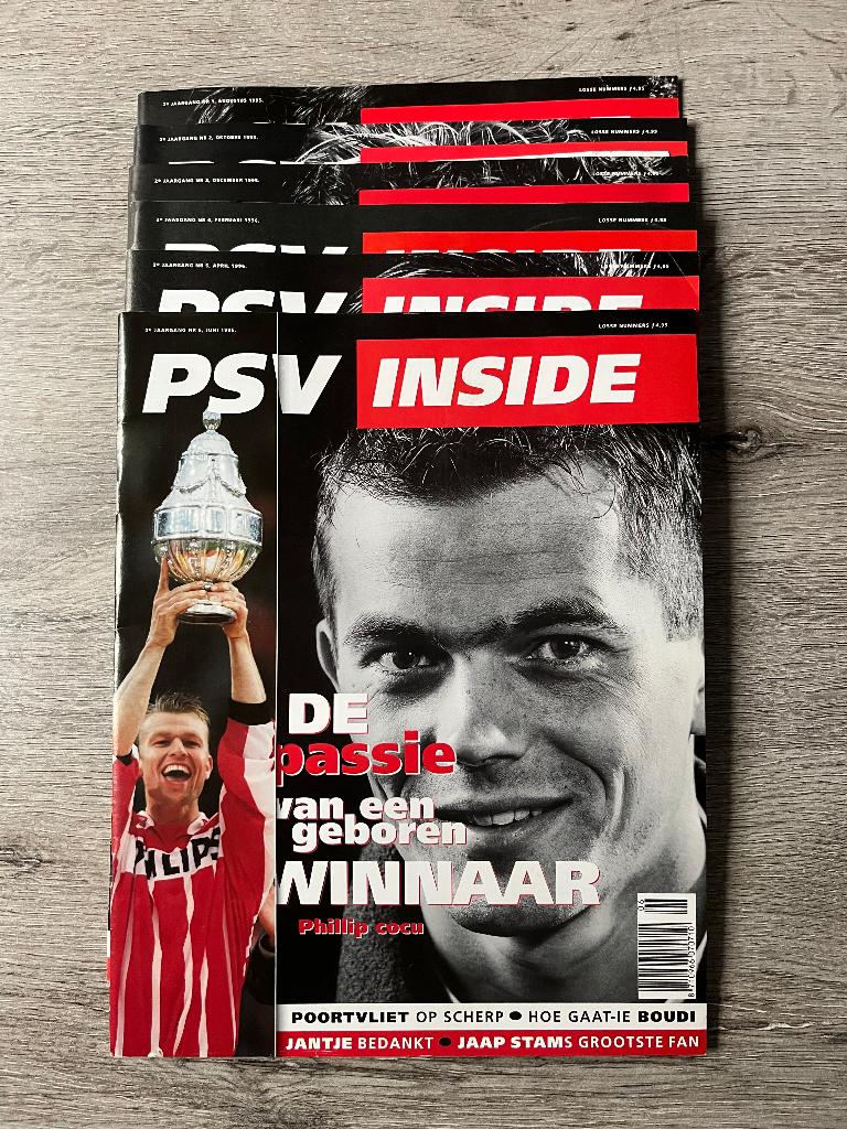 Jaargang 2 PSV Inside Aug 1995 - Juli 1996 6 stuks, Verzamelen, Ophalen of Verzenden, Zo goed als nieuw, PSV, Boek of Tijdschrift