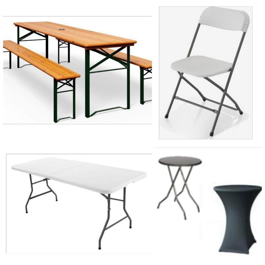 Diverse tafels & stoelen te HUUR, Hobby en Vrije tijd, Feestartikelen | Verhuur, Overige, Ophalen