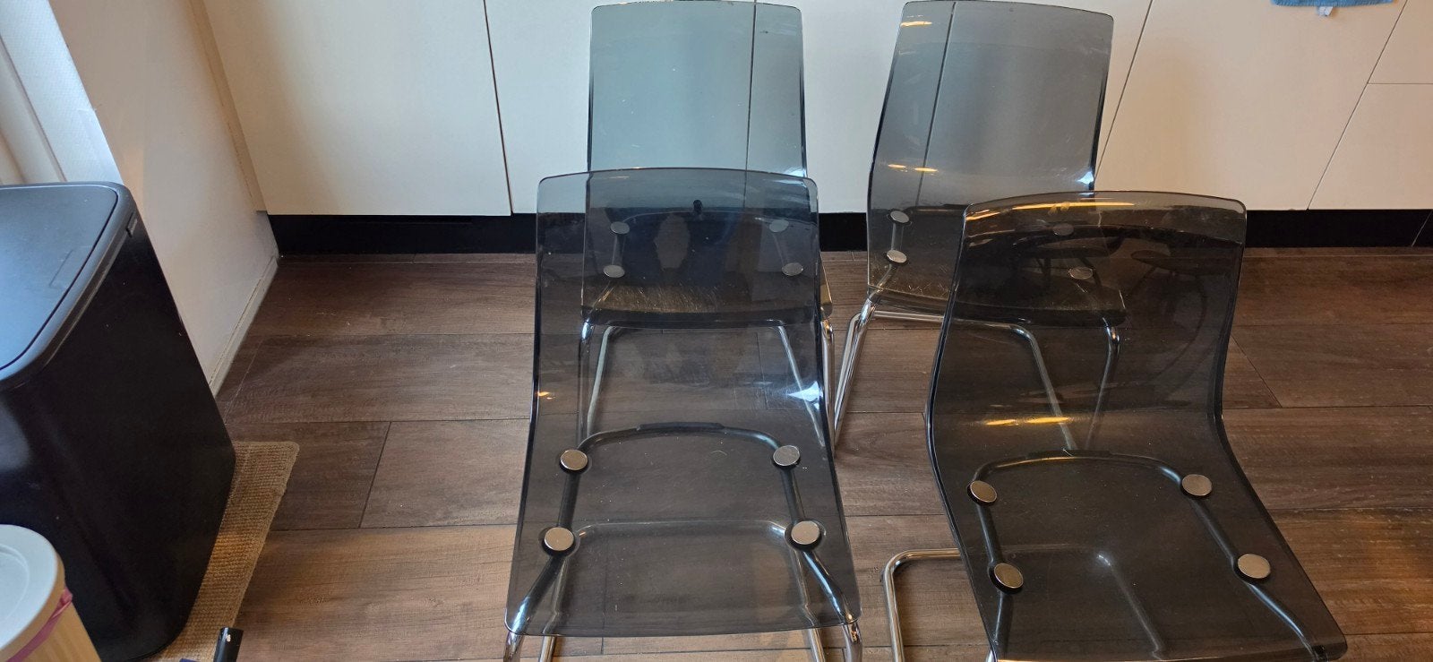 4 IKEA TOBIAS stoelen - Transparant grijs, Huis en Inrichting, Ophalen, Vier, Kunststof, Gebruikt