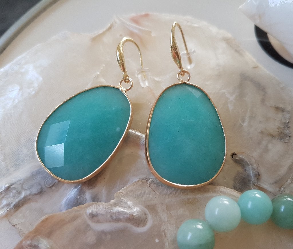 Mooie Amazoniet Facet geslepen Edelsteen Oorbellen, Sieraden, Tassen en Uiterlijk, Oorbellen, Overige materialen, Hangers, Nieuw