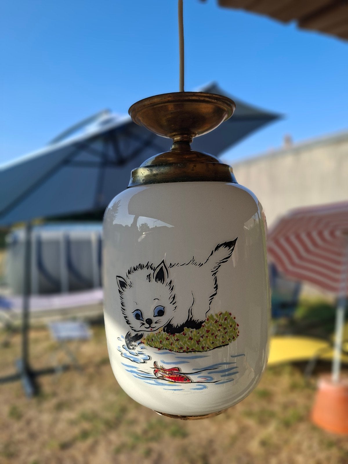 Vintage Plafondlamp met Kattenprint - Jaren '70, Ophalen of Verzenden