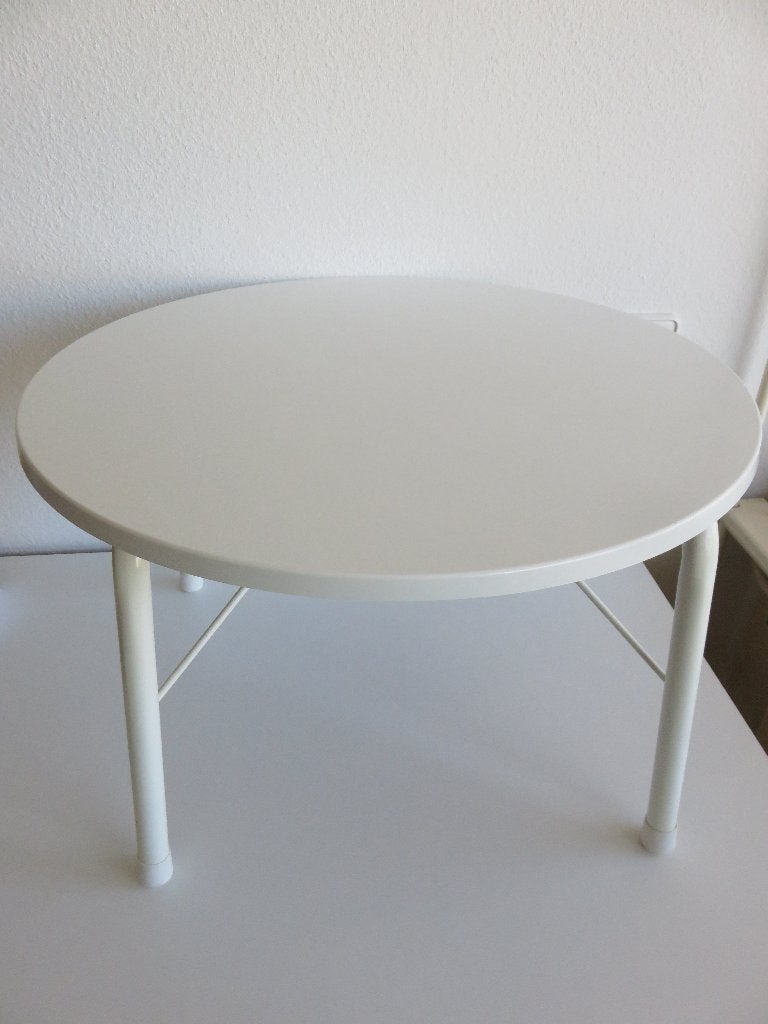 Wit inklapbaar rond kampeertafeltje, bijzettafeltje balkon, Ophalen, Zo goed als nieuw, Campingtafel