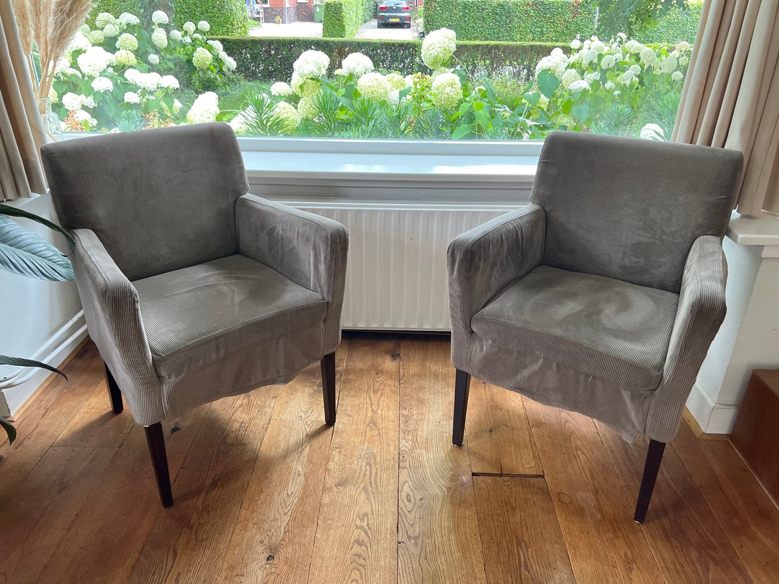 Set van 2 comfortabele fauteuils - Grijs ribstof, Ophalen, Gebruikt, Twee, Stof