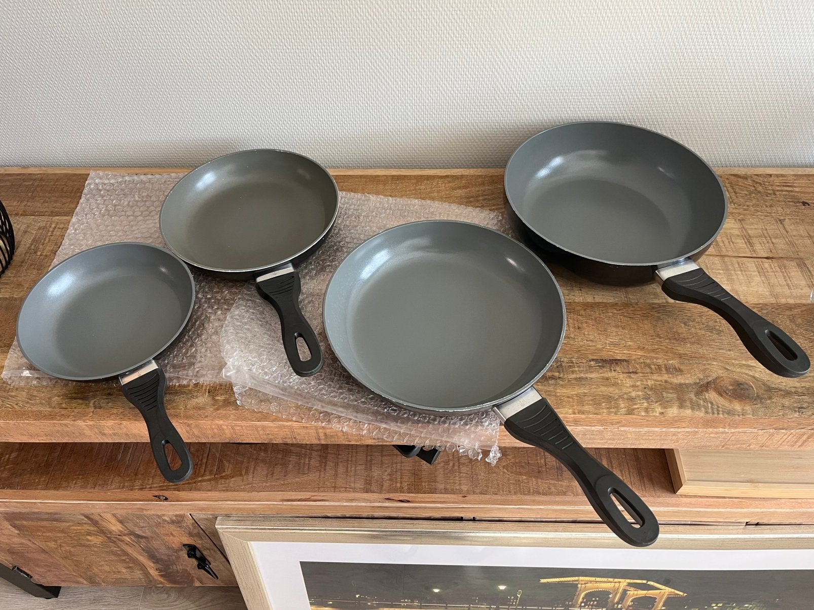 BK pannen set (3 koekenpannen + wok), Huis en Inrichting, Keuken | Potten en Pannen, Ophalen, BK, Aluminium, Zo goed als nieuw