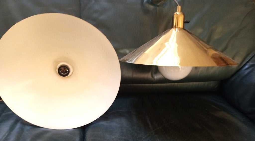 Verlichting vintage plafondlamp (2) koperkleurig aan-uitknop, Huis en Inrichting, Lampen | Plafondlampen, Ophalen, Gebruikt, Metaal