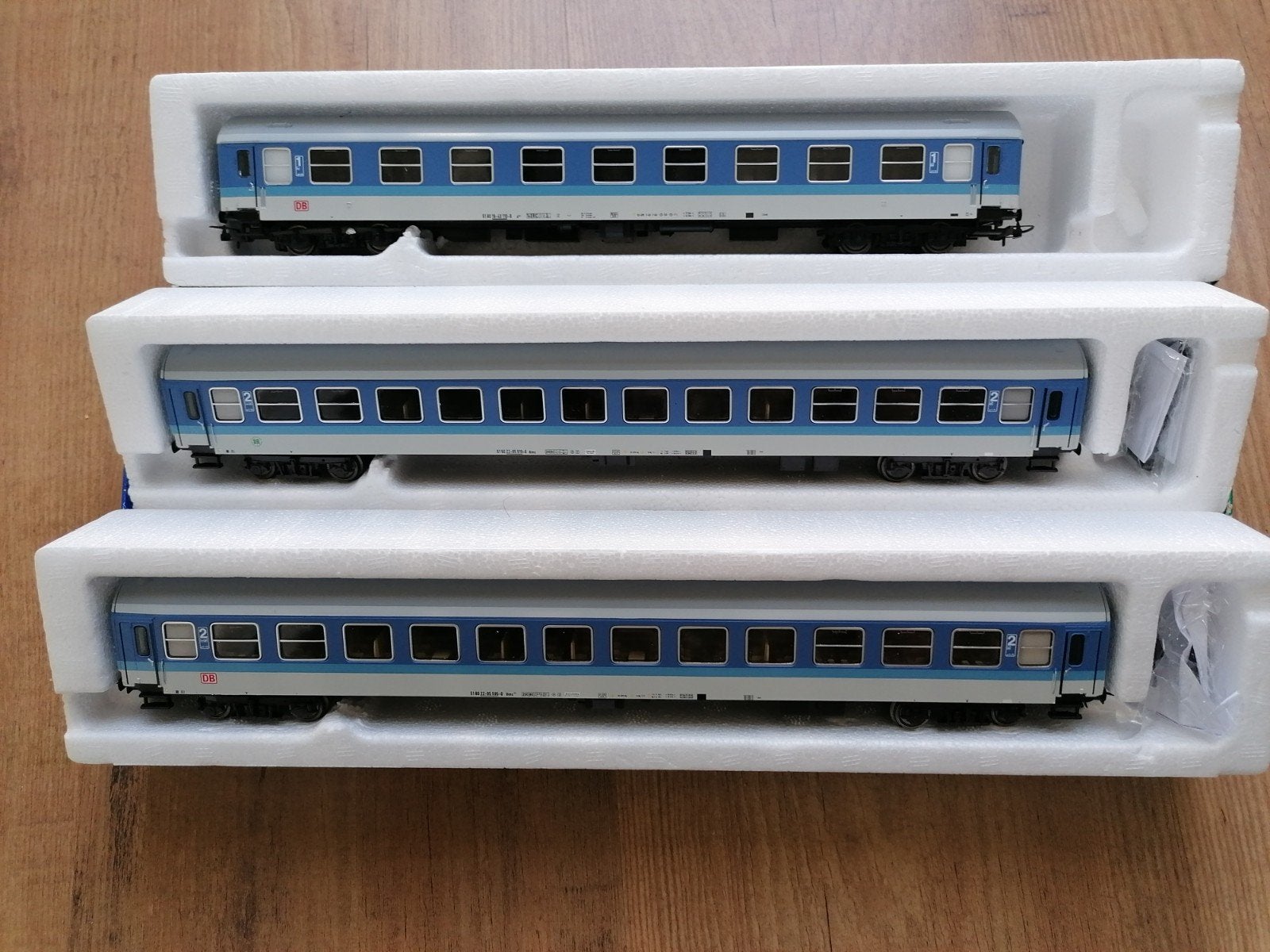 Sachsenmodelle H0. 3x DB/DR IC rijtuigen blauw-wit.1e/2e kl., Hobby en Vrije tijd, Modeltreinen | H0, Overige merken, Treinset