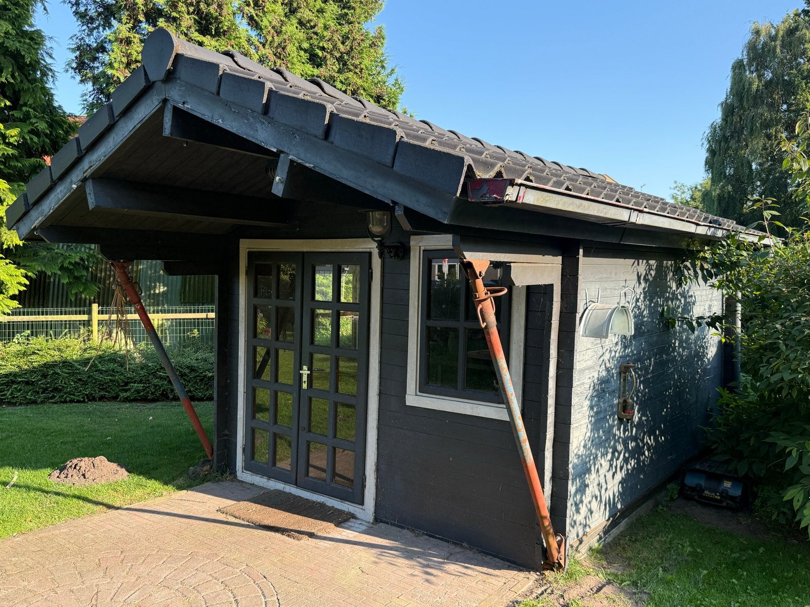 Tuinhuis / blokhut 4 x 3 m + ruime luifel | onderdelen, Ophalen, Gebruikt