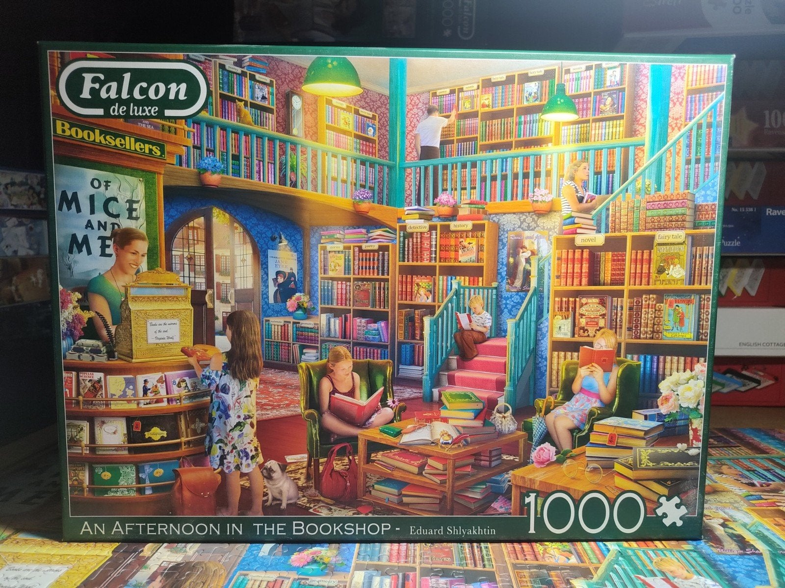 Falcon puzzel 1000 stukjes An Afternoon in the Bookshop, Ophalen of Verzenden, 500 t/m 1500 stukjes, Zo goed als nieuw, Legpuzzel