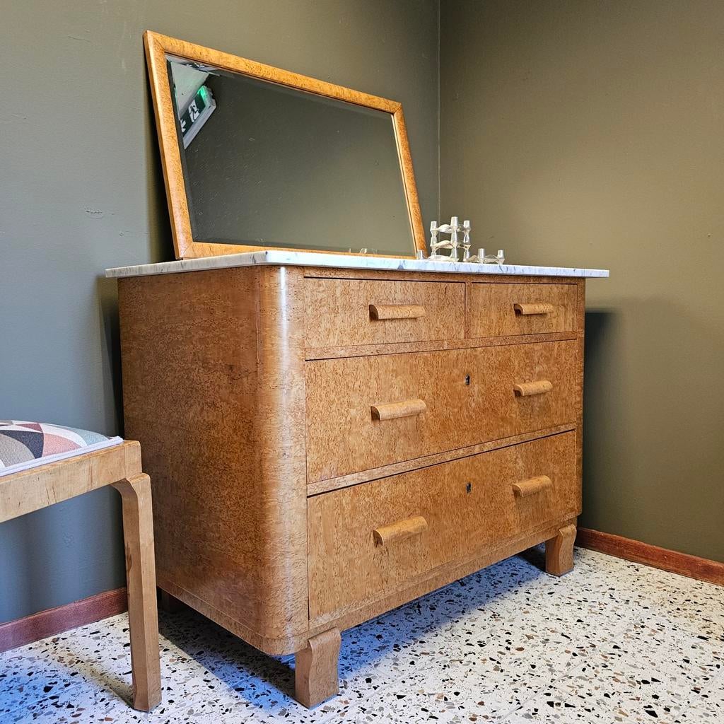 Art Deco jr 30 Wastafelmeubel + Spiegel, Ladenkast Commode, Huis en Inrichting, 100 tot 150 cm, Ophalen of Verzenden, 3 of 4 laden