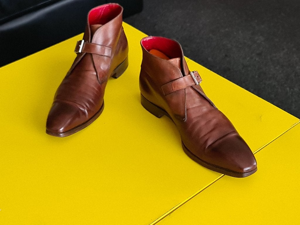 Prachtige Santoni gesp  half hoog met bruine kleur maat 8/5, Bruin, Verzenden, Santoni, Gespschoenen