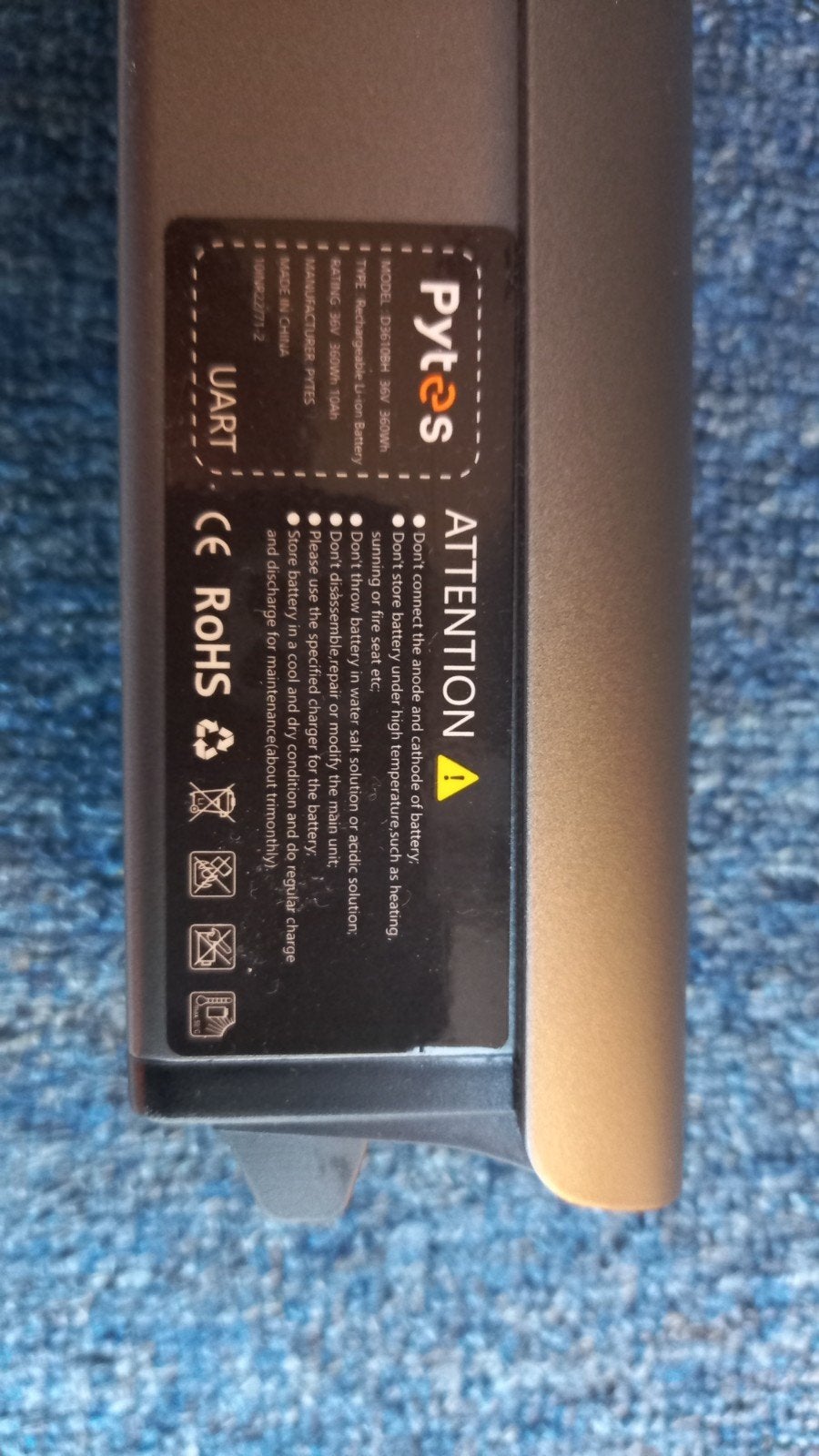 Pytes E-bike Accu 36V 10Ah 360Wh type D3610BH, Ophalen of Verzenden, Zo goed als nieuw