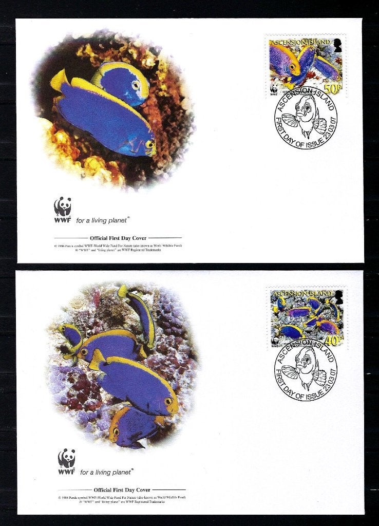 WWF Ascension 4x FDC Mi. 989/992 (vissen), Ophalen of Verzenden, Dier of Natuur