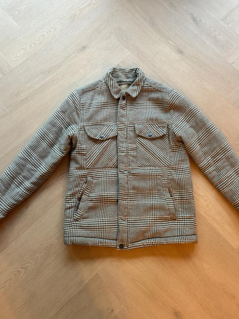 Hallinger geruite wollen jas - Maat M, Ophalen of Verzenden, Gedragen, Maat 48/50 (M), Grijs
