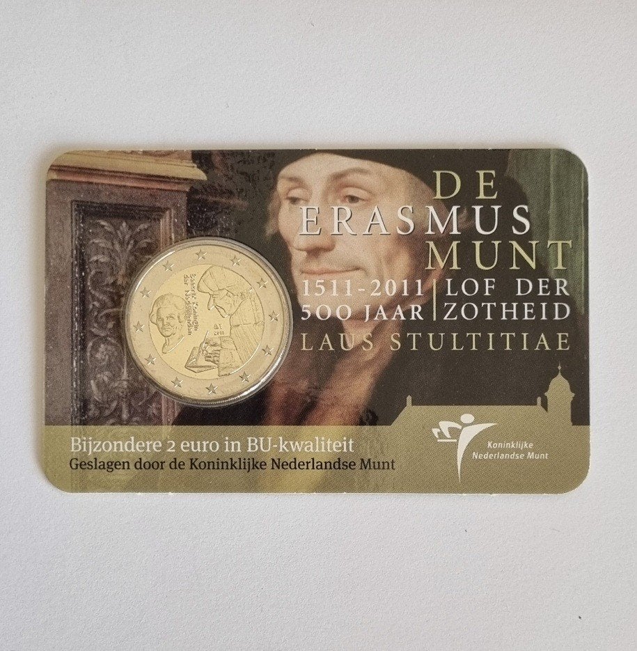 Erasmus Munt 2 Euro 2011 BU-kwaliteit in coincard, Postzegels en Munten, Munten | Nederland, Ophalen of Verzenden, Koningin Beatrix