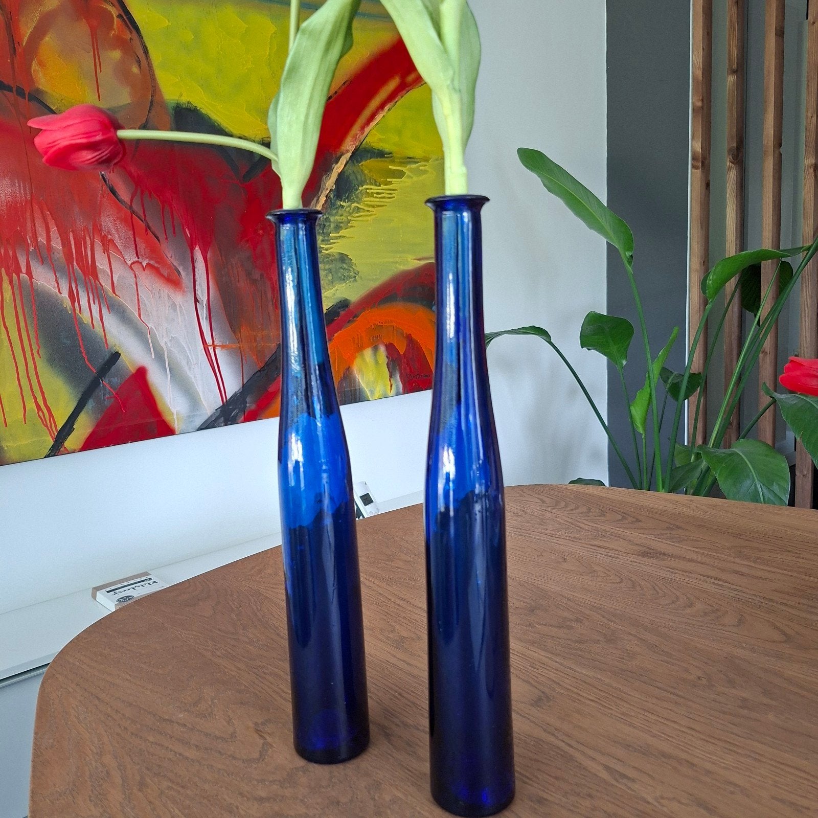 2 Fles vazen, kobalt blauw, Ophalen of Verzenden