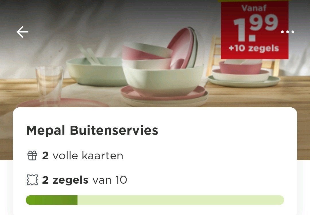 2 volle spaarkaarten / spaarzegels PLUS Mepal Buitenservies, Ophalen, Winkel, Super of Benzinepomp, Volle spaarkaart