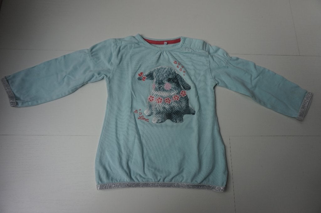 Prénatal t-shirt trui lange mouw blauw roze konijn maat 74, Ophalen of Verzenden, Zo goed als nieuw, Prenatal, Truitje of Vestje