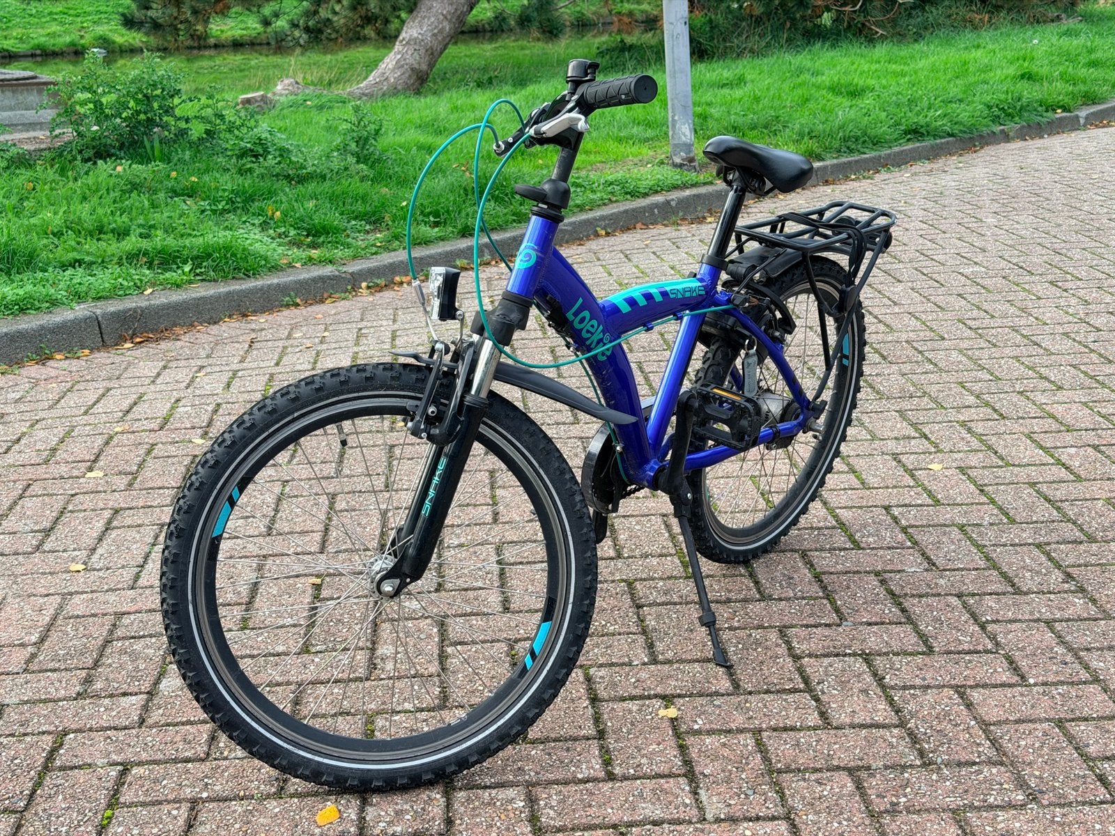 Loekie / Batavus Snake Kinderfiets 22 inch - Blauw/Groen, Fietsen en Brommers, Ophalen of Verzenden, Zo goed als nieuw, Velgrem