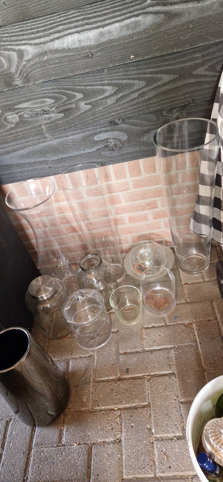 Diverse glazen vazen en potten, Ophalen, Gebruikt, Transparant, Met deksel