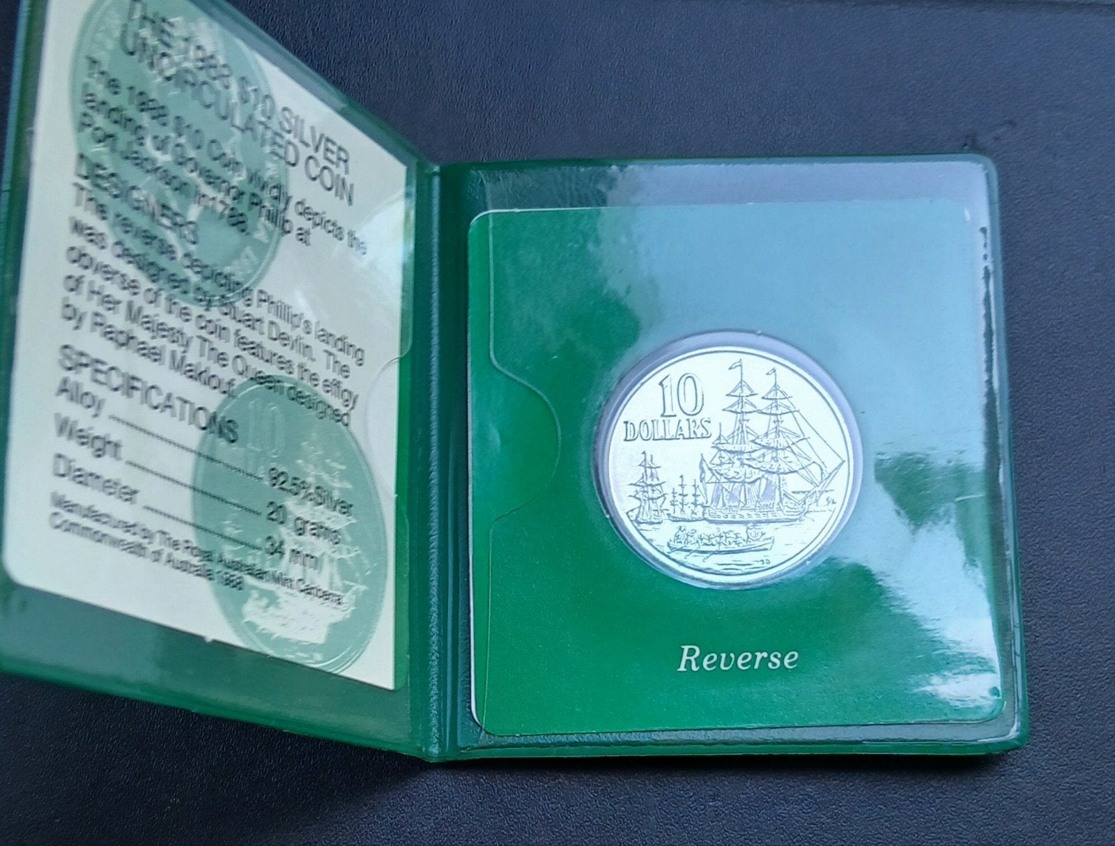 Australië: silver 10 dollar 1988 Landing Governor Philip, Verzenden, Losse munt, Zilver