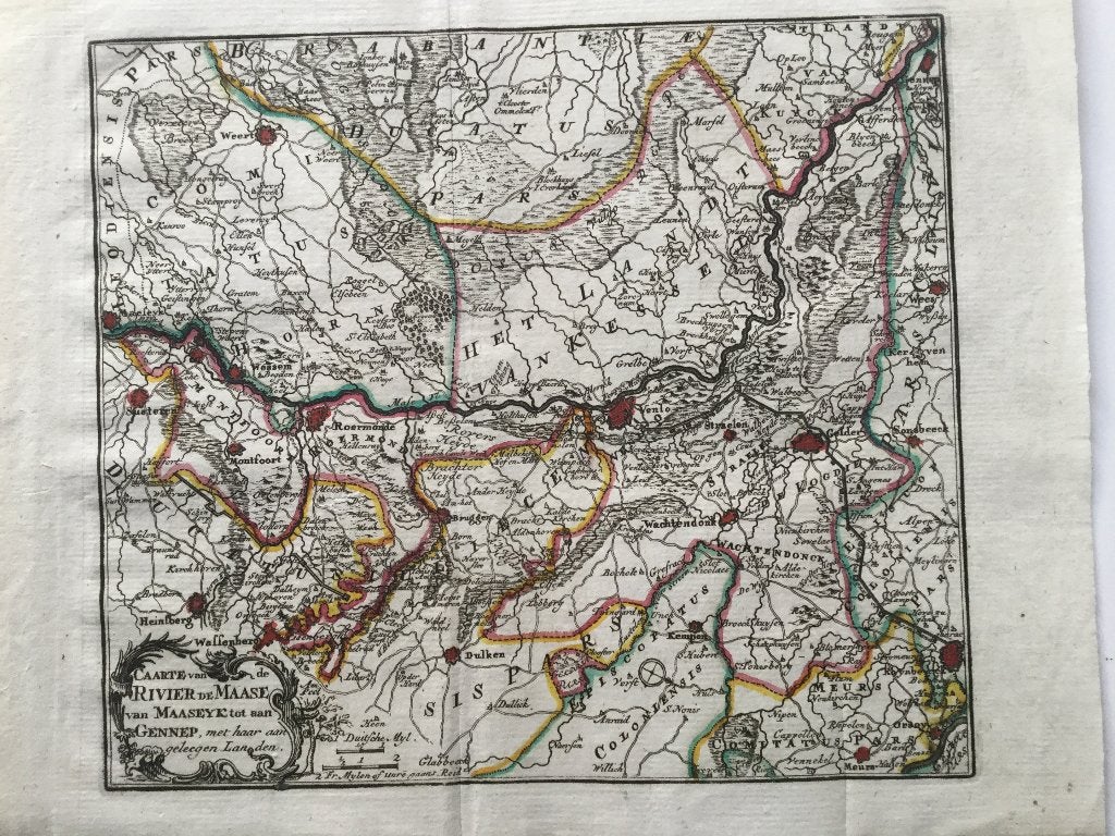 Boven rivier Maas, van Maaseyck tot Gennep,, 1740, Antiek en Kunst, Cartografie, 25 cm, 21 cm, 1700 - 1799