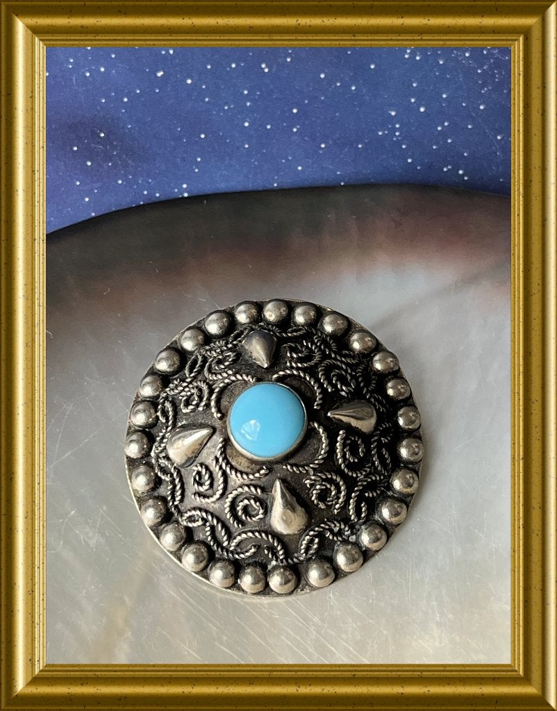 Oude Italiaanse broche met turkoois blauw steentje, Ophalen of Verzenden, Overige materialen, Broche