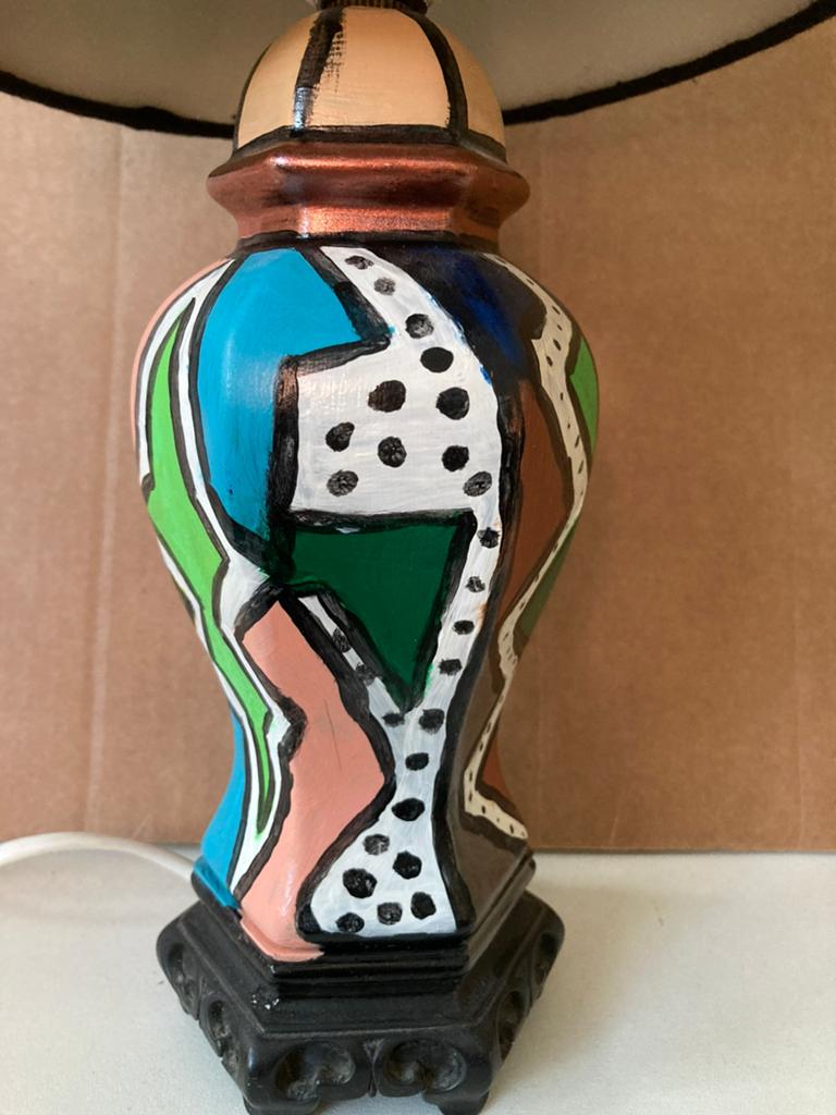 Unieke Handpainted lamp met zwarte kap, Ophalen of Verzenden, Nieuw