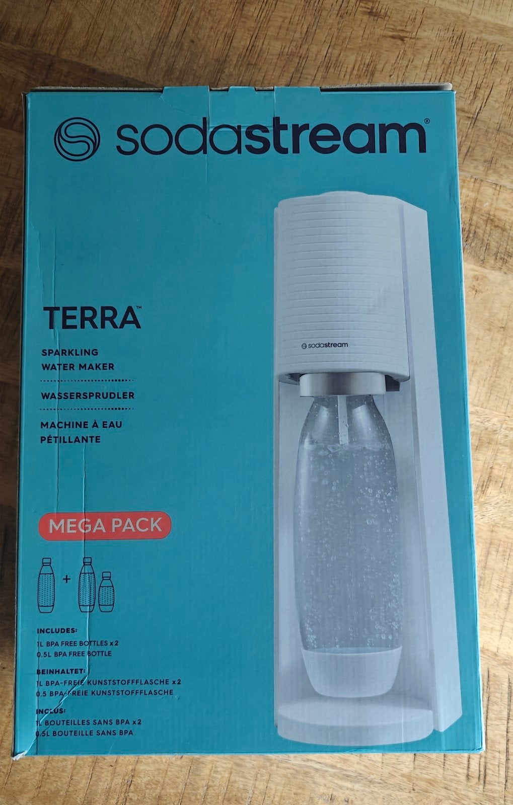 Sodastream Terra wit Megapack(CO²cilinder, 2x1L+1x0,5L fles), Overige typen, Kunststof, Nieuw, Ophalen of Verzenden