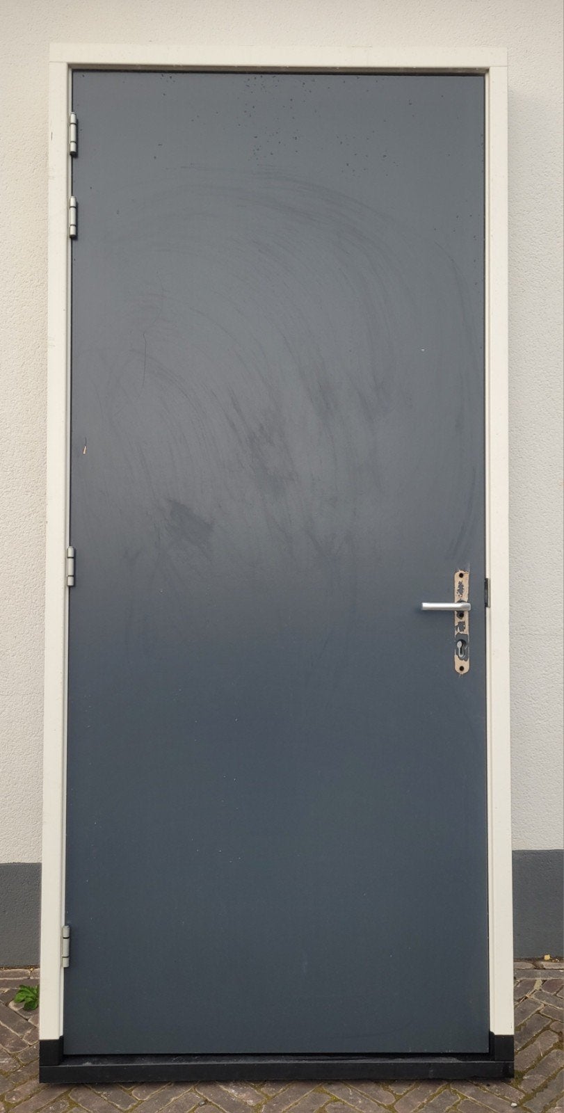 Hardhouten kozijn met buitendeur/plaatdeur, Gebruikt, 215 cm of meer, Buitendeur, Ophalen