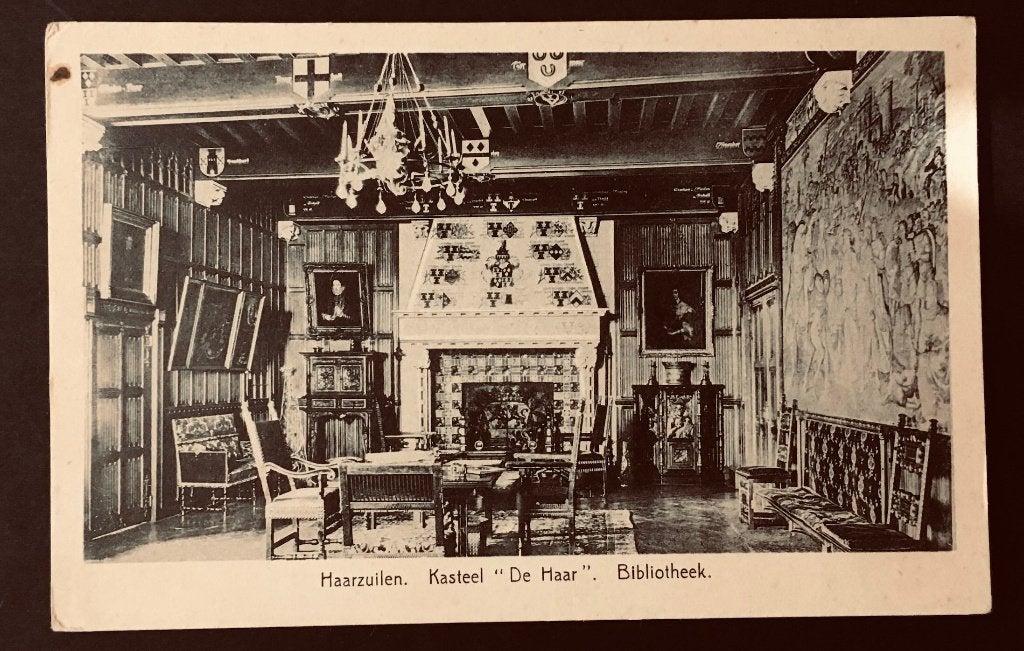 Prentbriefkaart: Haarzuilen Kasteel De Haar Bibliotheek, Ophalen of Verzenden, 1920 tot 1940, Ongelopen, Overige thema's