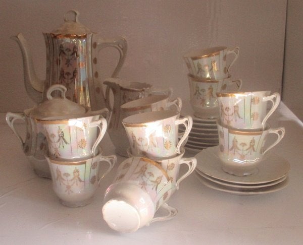 art nouveau koffie servies goud en parelmoer, Ophalen