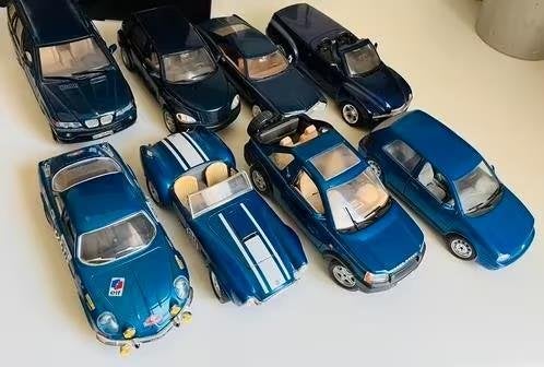 Schaal 1:24 6 blauwe model auto’s, Ophalen of Verzenden, Zo goed als nieuw, Auto, Overige merken