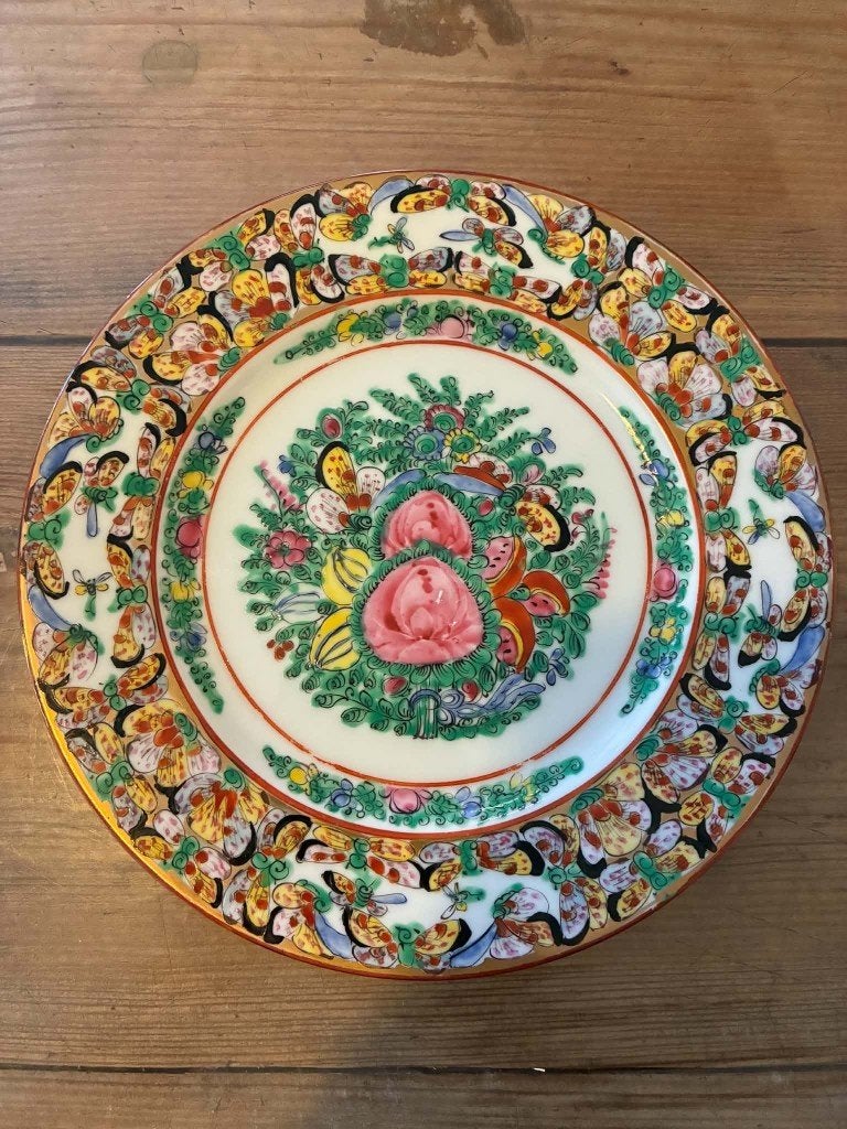Groot Chinees Porseleinen Bord - Rose Medallion / Vlinders, Ophalen