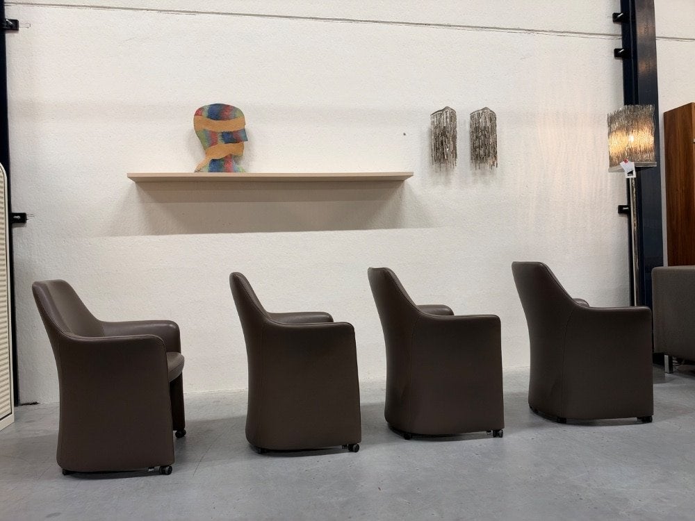 4 Nieuw Leolux Lirio Eetkamerstoel bruin leer Stoel wiel, Huis en Inrichting, Leolux, Nieuw, Ophalen of Verzenden, Vier