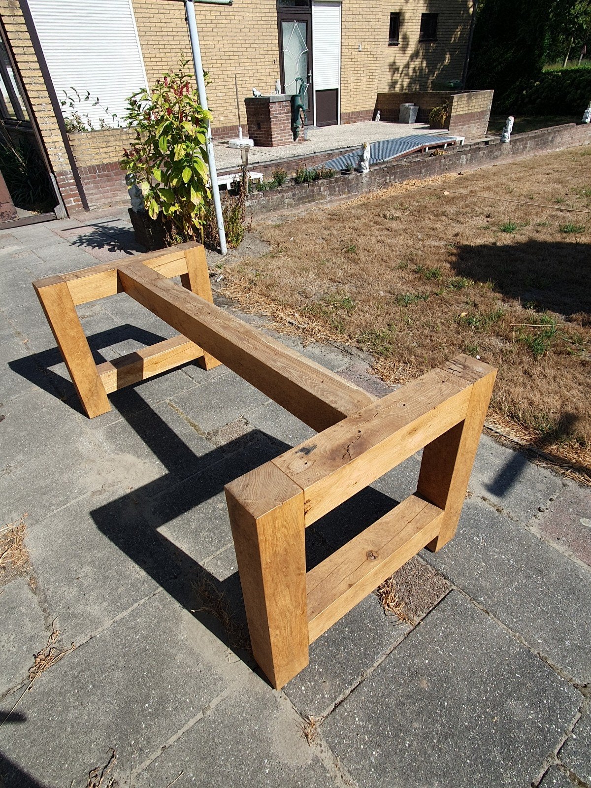 Massief eiken tafelonderstel., Ophalen, Rechthoekig, Hout