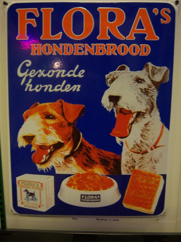 Flora hondenbrood hond reclamebord van emaille wanddeco, Reclamebord, Info@deconoord.nl, Deco Noord, Nieuw