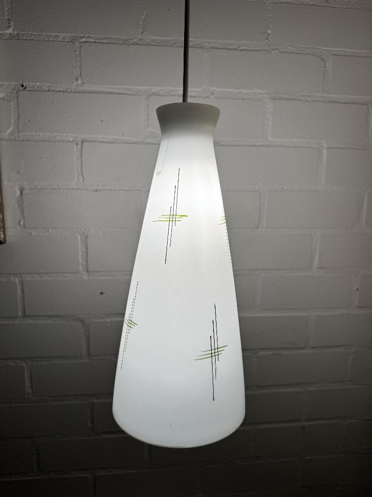 2 hanglampen van glas uit de jaren 60, Ophalen, Gebruikt, Glas, E27 (groot)