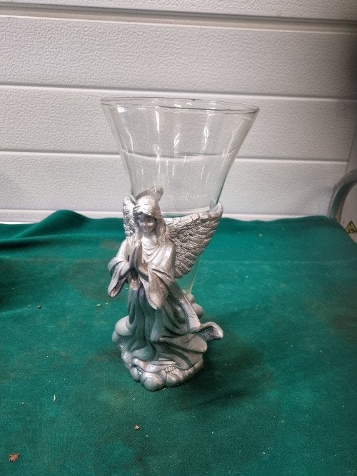 vaas met engel glas en aardewerk, Ophalen of Verzenden