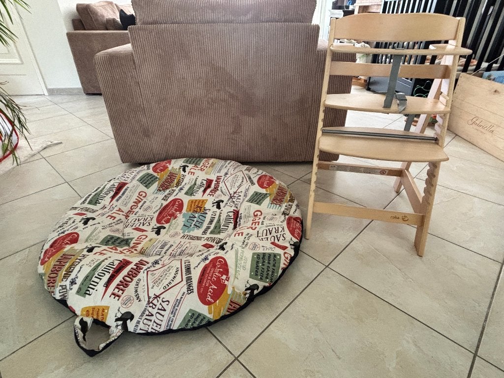 Groot rond vloerkussen / speelkussen 105 cm met draaglussen, Ophalen, Gebruikt