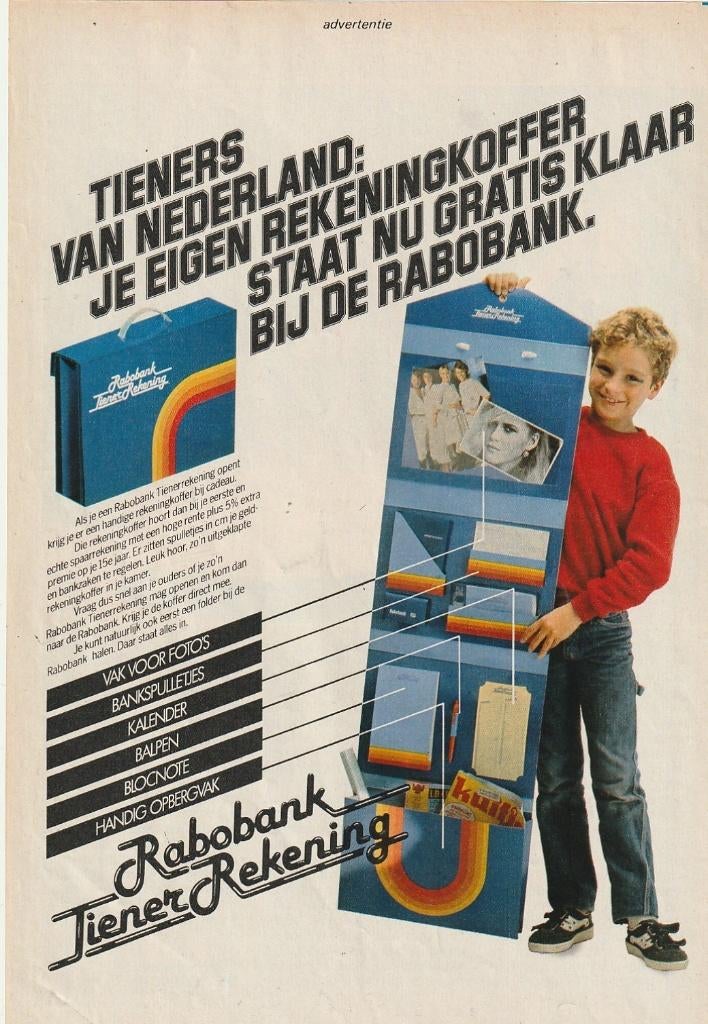 Retro reclame 1983 Rabobank jongetje & tienerrekening map, Verzamelen, Retro, Verzenden, Overige typen
