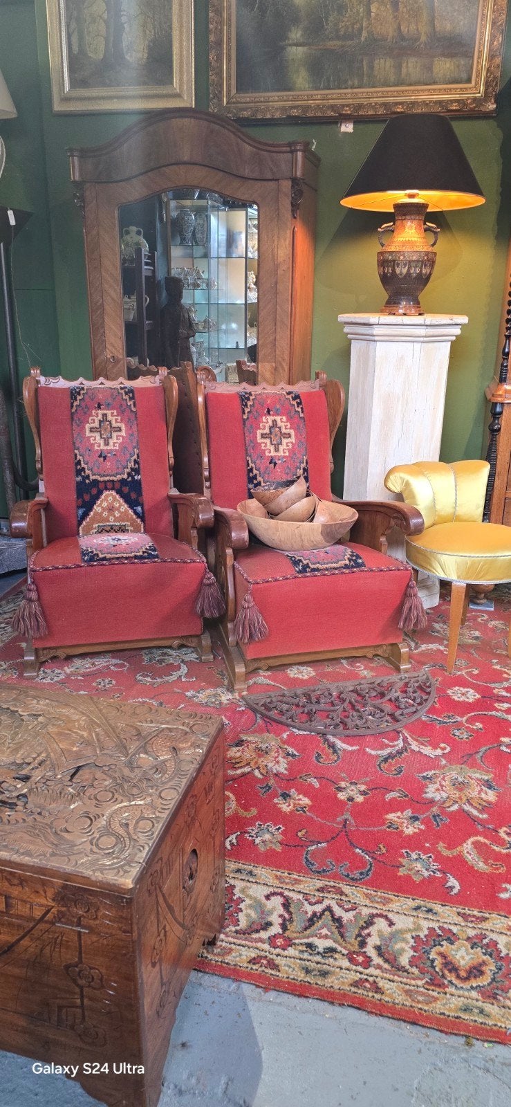 Set van 2 unieke stoelen met originele goblin tapijt bekledi, Ophalen of Verzenden