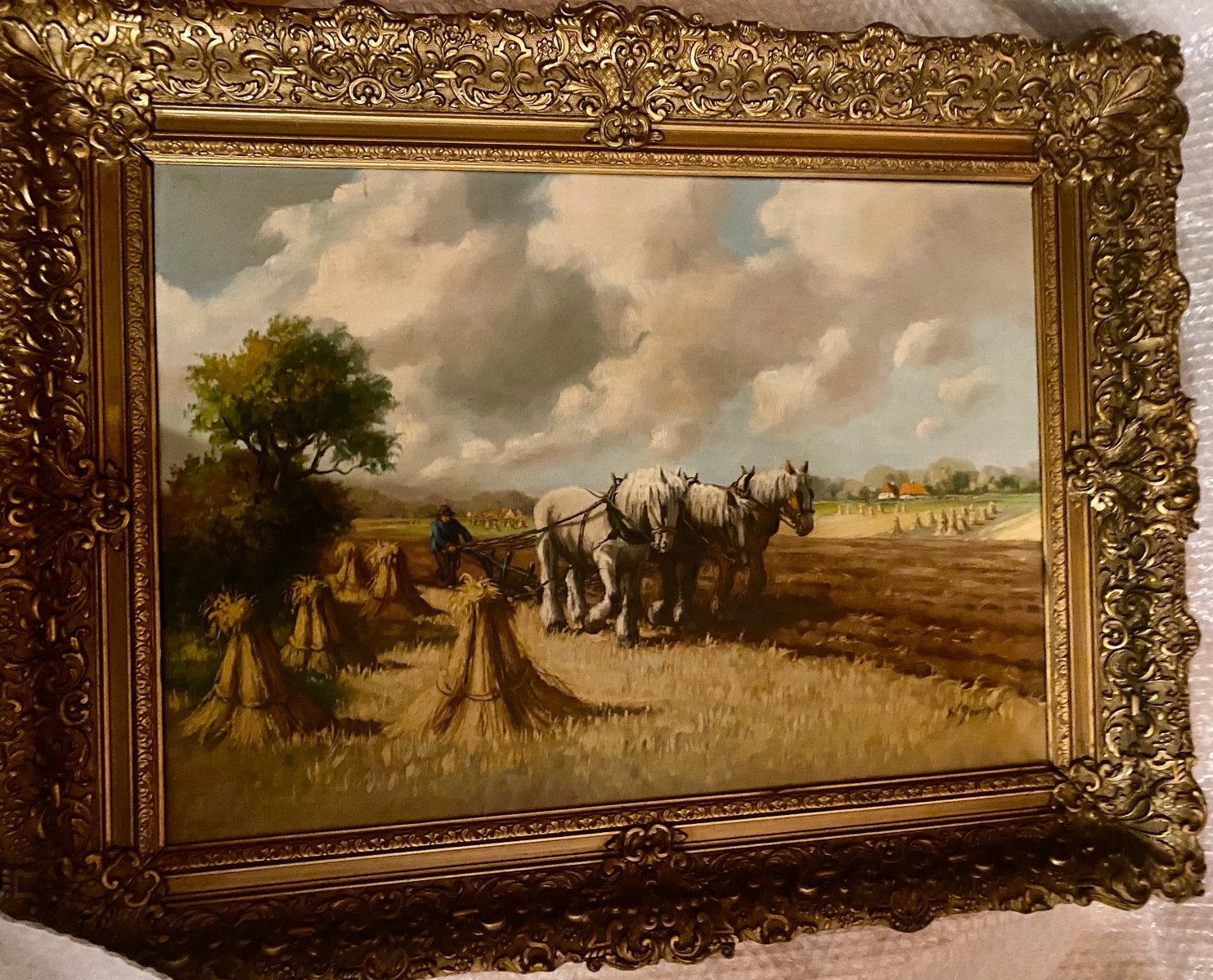 Klassiek ingelijsten olieverfschilderij van H.Govink, Ophalen, Doek, Gesigneerd, Landschap