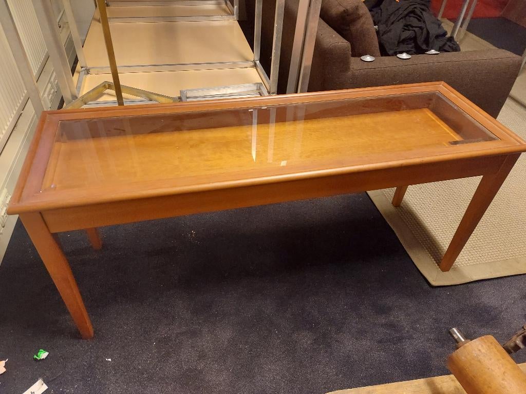 vintage sidetable,toonbanktafel,sierradentafel( 500092), Ophalen, 100 tot 150 cm, Glas, 25 tot 50 cm
