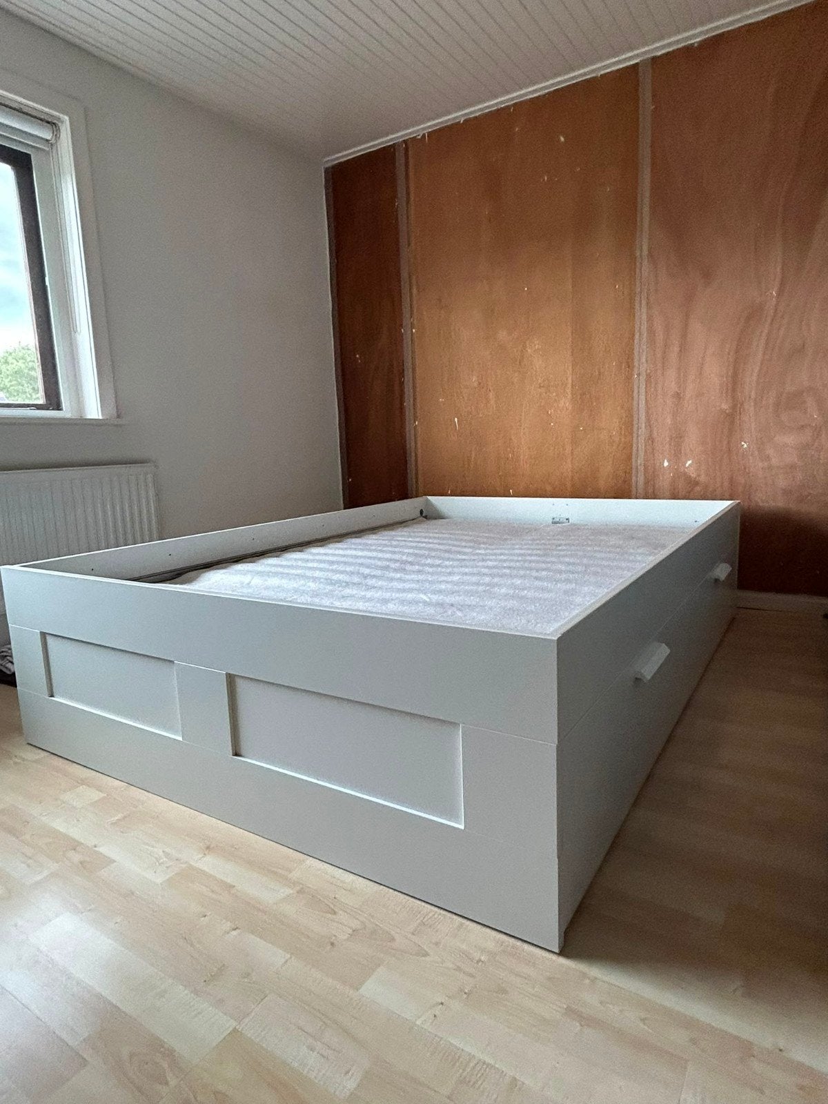 IKEA Brimnes bedframe met opberglades, wit, 140x200 cm, Ophalen, Gebruikt, Modern, functioneel, Wit