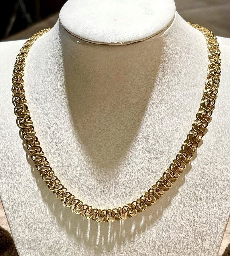 Prachtig Geel Gouden Collier Fantasieschakel 14 KRT, Ophalen of Verzenden, Zo goed als nieuw, Info@kleenedelmetalen.nl, Goud