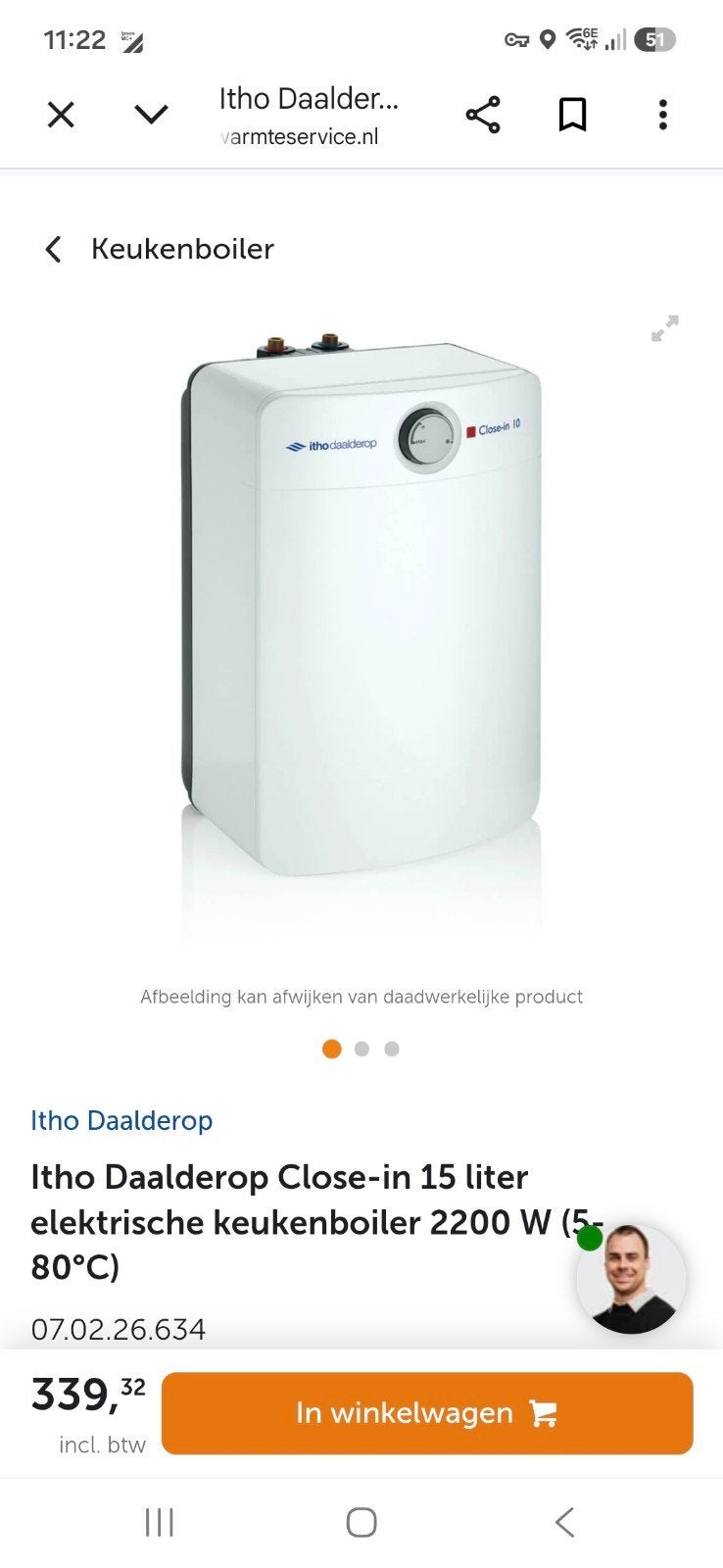 Nieuwe daalderop close in boiler 15 liter met aansluitset., Doe-het-zelf en Verbouw, Geisers en Boilers, Nieuw, Minder dan 3 jaar oud