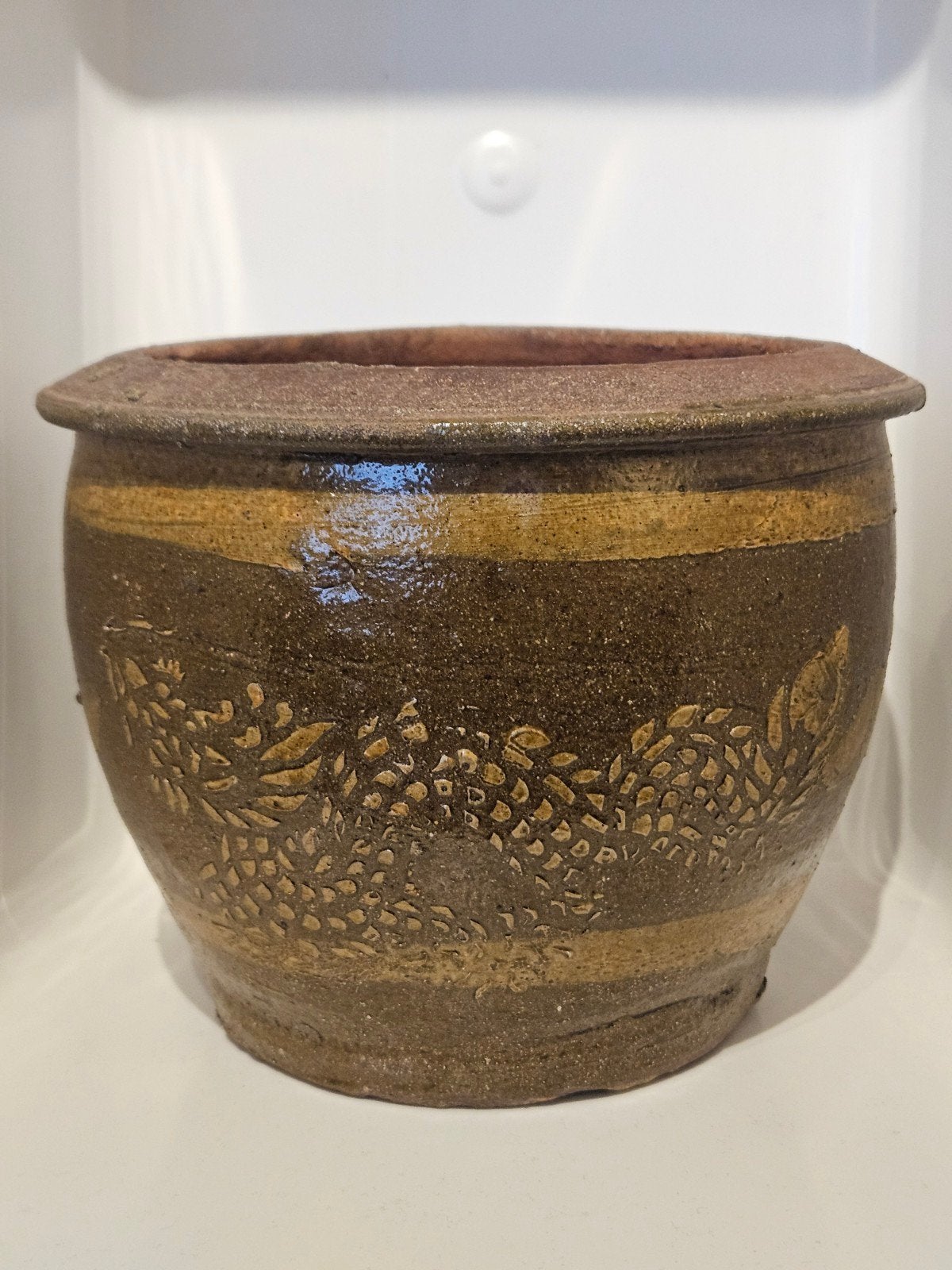 Vintage Chinese drakenpot Thaise pot draak 19 x 23 cm, Gebruikt, Verzenden, Rond, Balkon