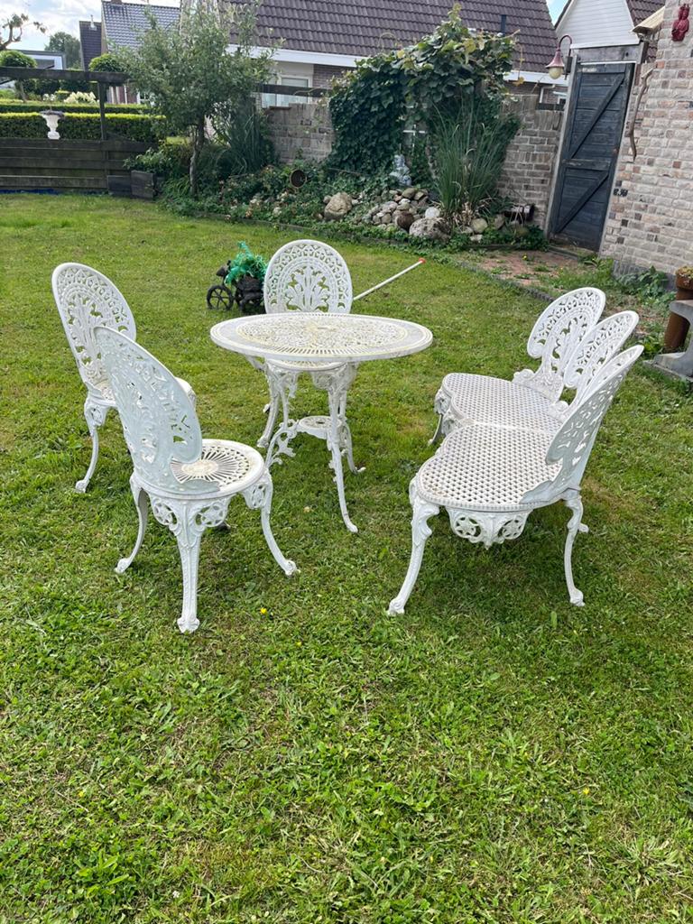 Complete Franse tuinset met bank en 4 stoelen, Tuin en Terras, Tuinsets en Loungesets, Overige materialen, Gebruikt, 6 zitplaatsen