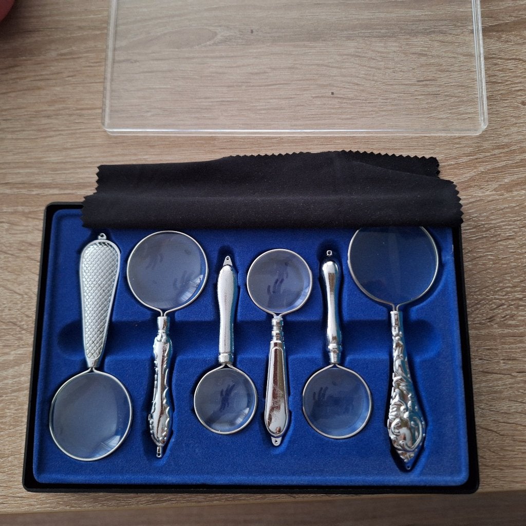 Set van 6 vergrootglazen in doosje, Antiek en Kunst, Ophalen of Verzenden, Koper